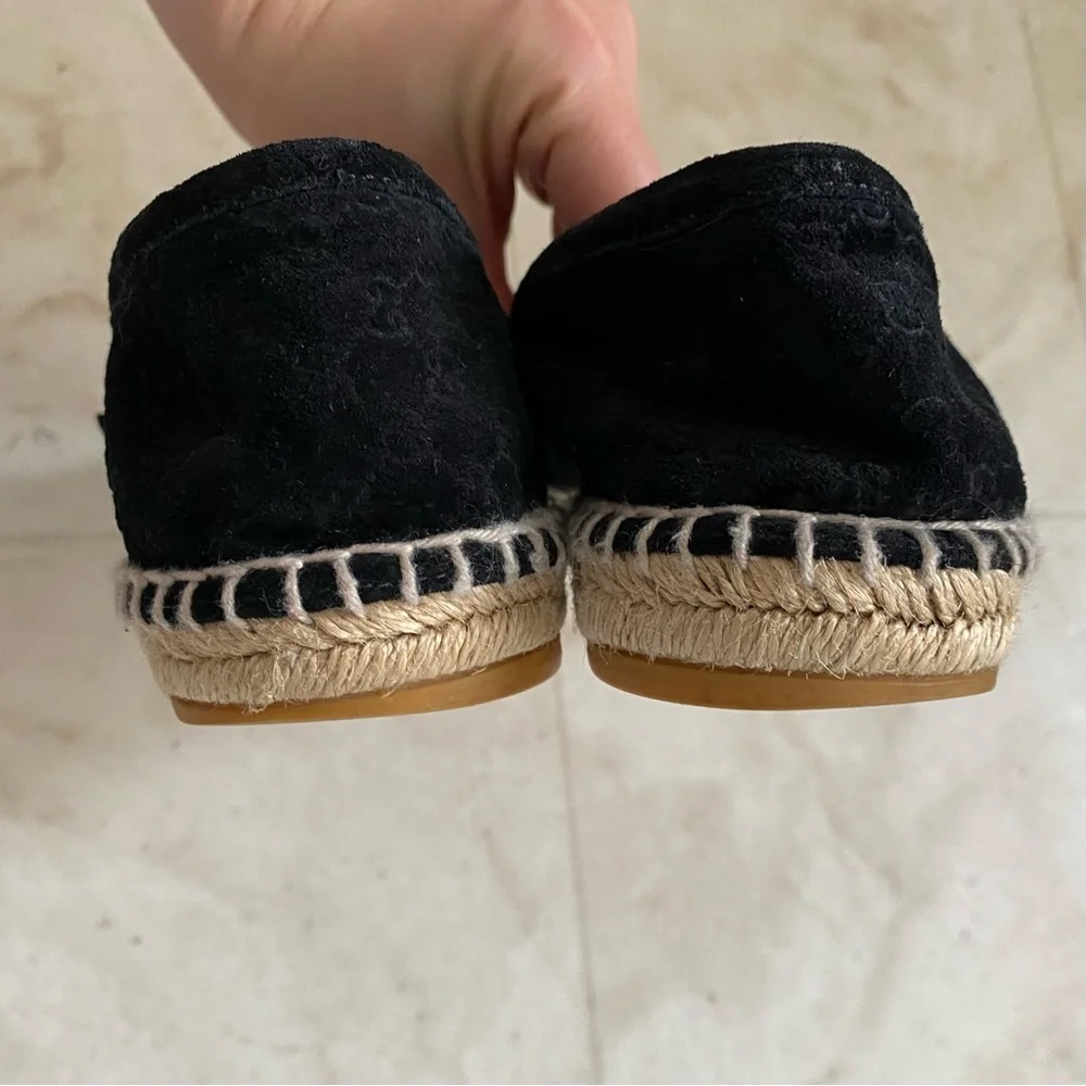Gucci Micro Guccissima GG Monogram Black Suede Espadrilles Flats Size 6.5/36.5